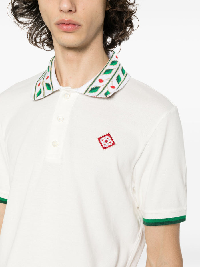 CASABLANCA MEN Classic Laurel Pique Polo Shirt Laurel Logo White - MAISONDEFASHION.COM