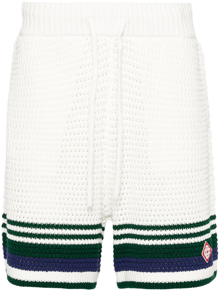 CASABLANCA MEN Crochet Effect Stripe Tennis Shorts White Green - MAISONDEFASHION.COM