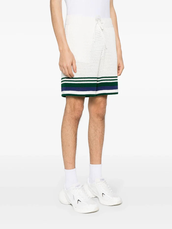 CASABLANCA MEN Crochet Effect Stripe Tennis Shorts White Green - MAISONDEFASHION.COM