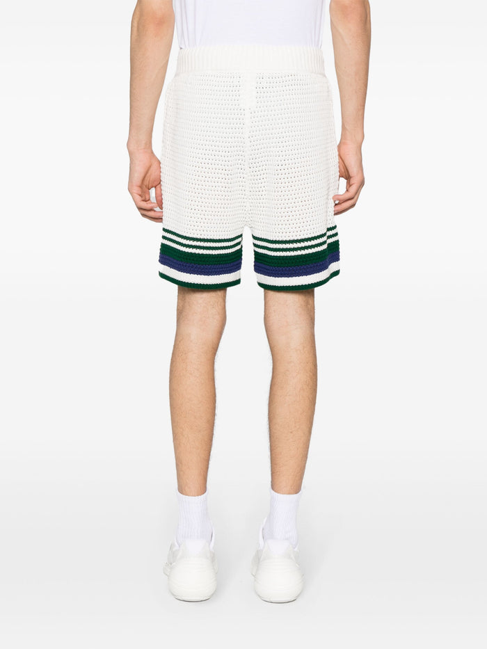 CASABLANCA MEN Crochet Effect Stripe Tennis Shorts White Green - MAISONDEFASHION.COM