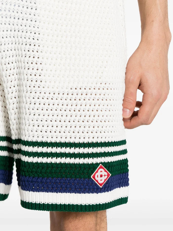CASABLANCA MEN Crochet Effect Stripe Tennis Shorts White Green - MAISONDEFASHION.COM