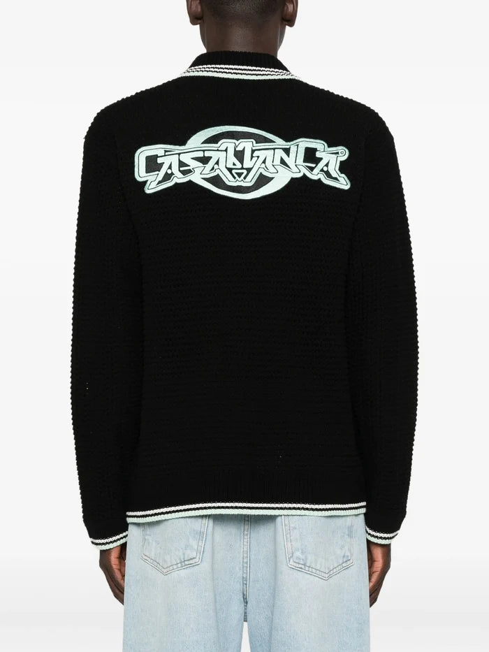 CASABLANCA Embroidered Cotton Crochet Long Sleeve Shirt Black - MAISONDEFASHION.COM