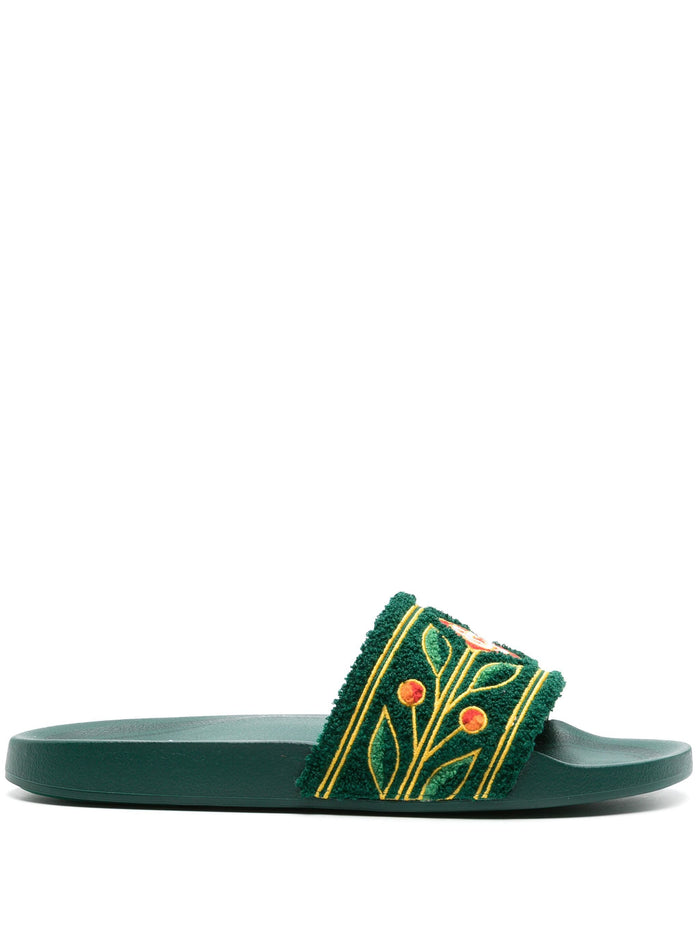 CASABLANCA MEN Embroidered Terry Slider Green - MAISONDEFASHION.COM