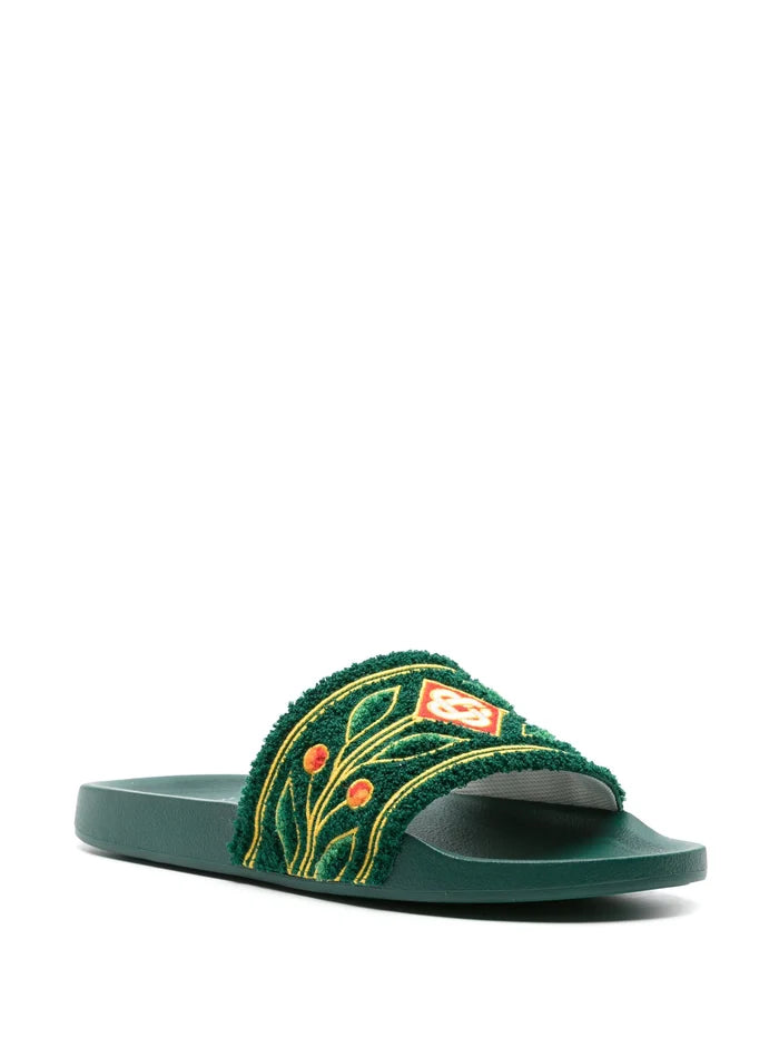 CASABLANCA MEN Embroidered Terry Slider Green - MAISONDEFASHION.COM