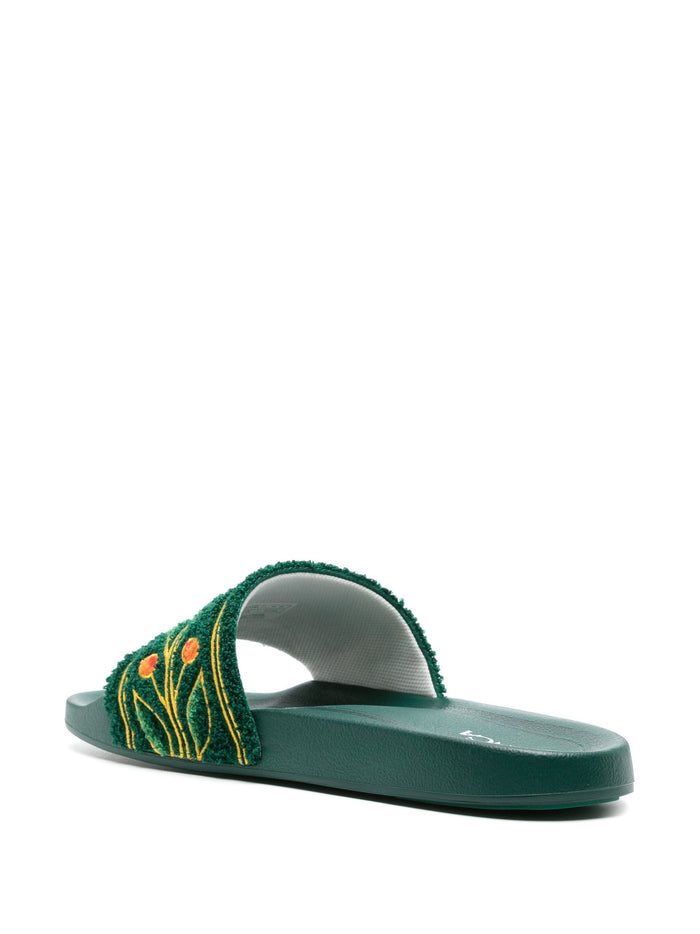 CASABLANCA MEN Embroidered Terry Slider Green - MAISONDEFASHION.COM