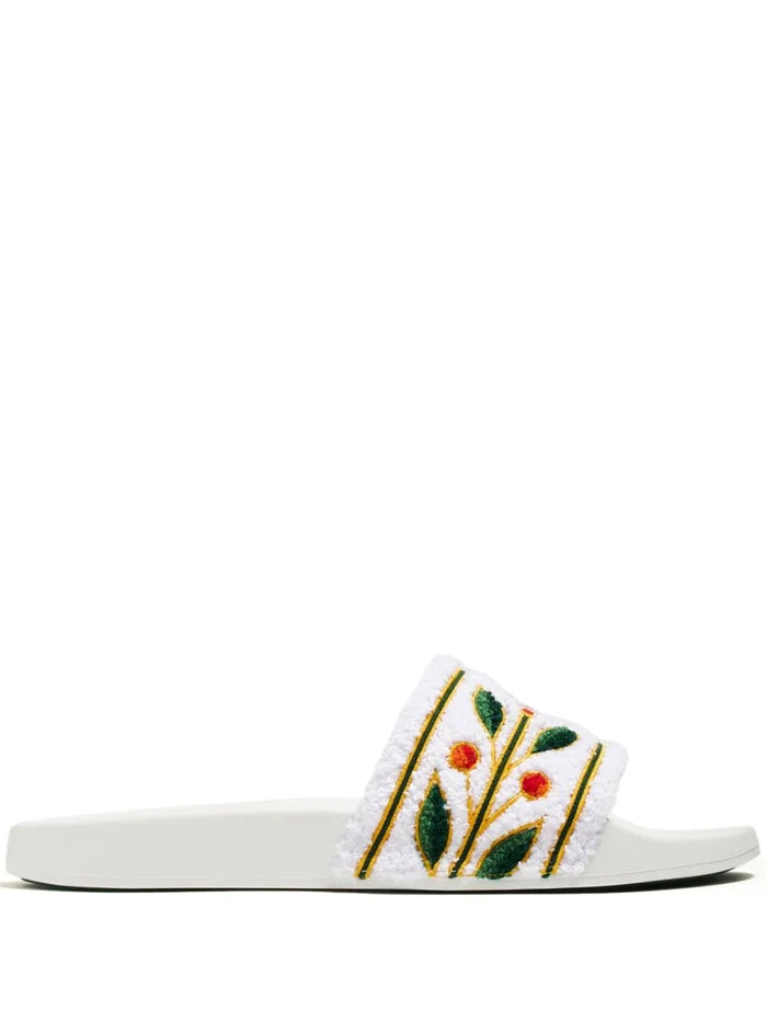CASABLANCA Embroidered Terry Slider White Laurel - MAISONDEFASHION.COM