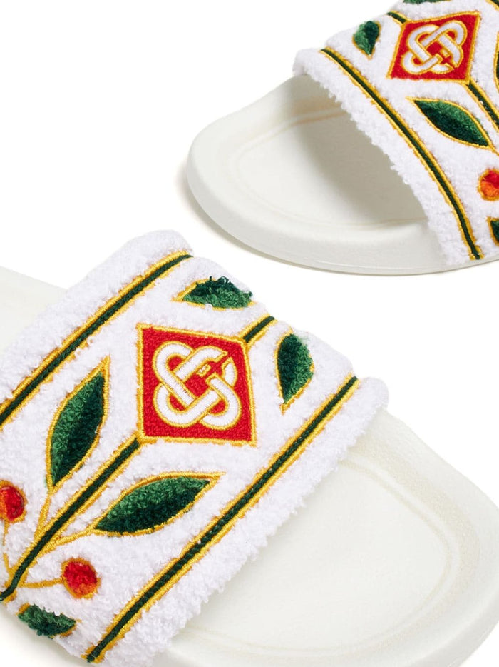 CASABLANCA Embroidered Terry Slider White Laurel - MAISONDEFASHION.COM