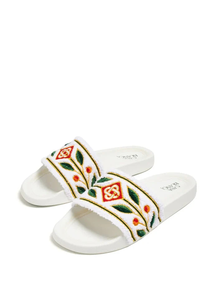 CASABLANCA Embroidered Terry Slider White Laurel - MAISONDEFASHION.COM