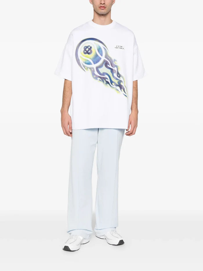 CASABLANCA Flaming Tennis Ball Oversized T-Shirt White - MAISONDEFASHION.COM