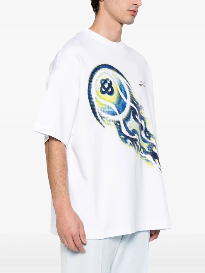 CASABLANCA Flaming Tennis Ball Oversized T-Shirt White - MAISONDEFASHION.COM