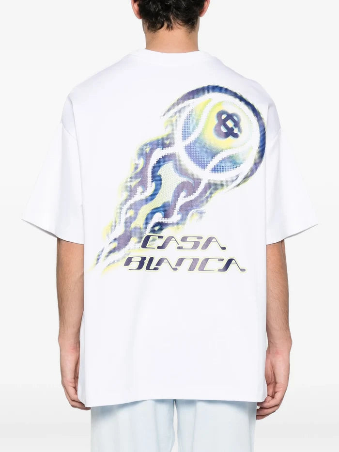 CASABLANCA Flaming Tennis Ball Oversized T-Shirt White - MAISONDEFASHION.COM
