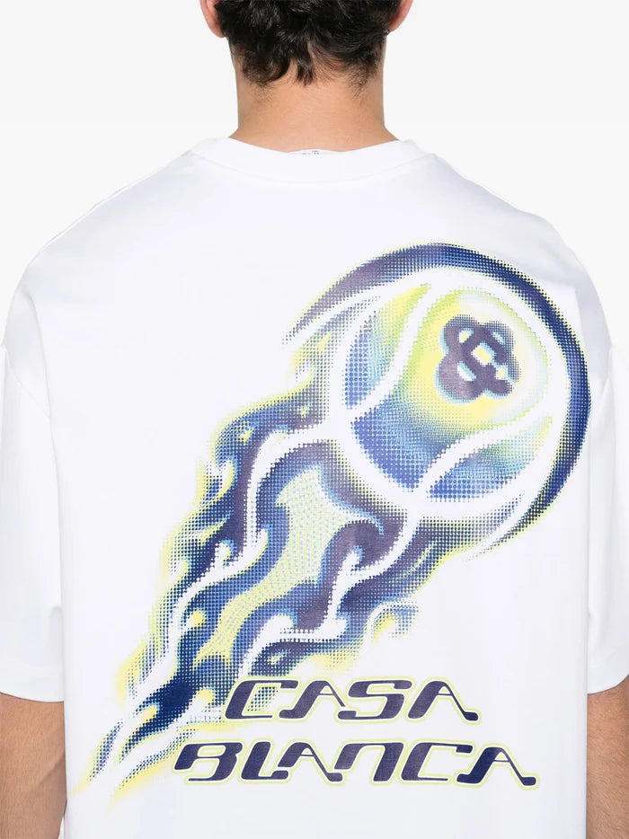 CASABLANCA Flaming Tennis Ball Oversized T-Shirt White - MAISONDEFASHION.COM