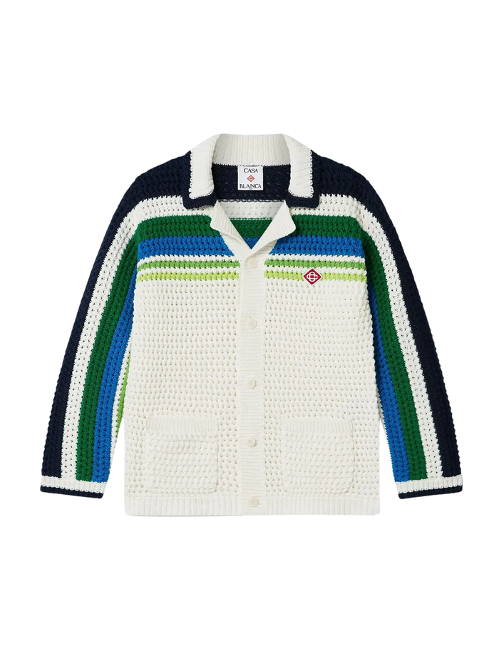 CASABLANCA KIDS Boys Striped Crochet Shirt White - MAISONDEFASHION.COM