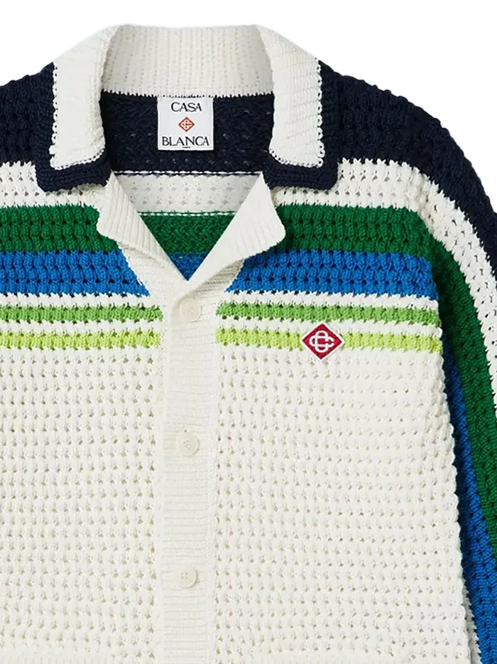 CASABLANCA KIDS Boys Striped Crochet Shirt White - MAISONDEFASHION.COM