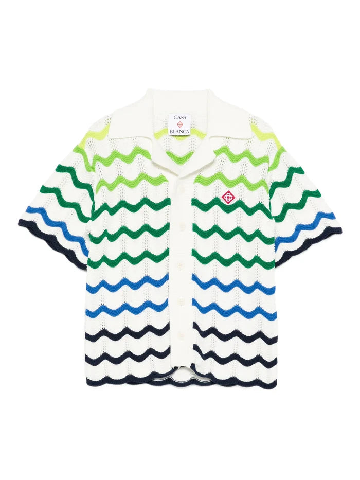 CASABLANCA KIDS Boys Wave Knit Shirt White - MAISONDEFASHION.COM