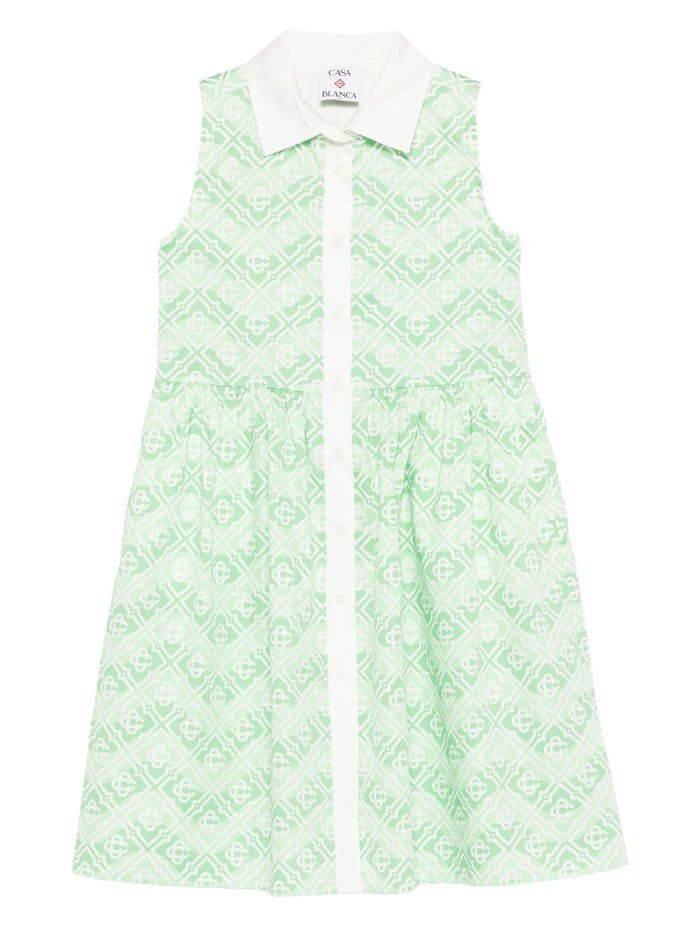 CASABLANCA KIDS Girls Wavy Monogram Dress Green - MAISONDEFASHION.COM