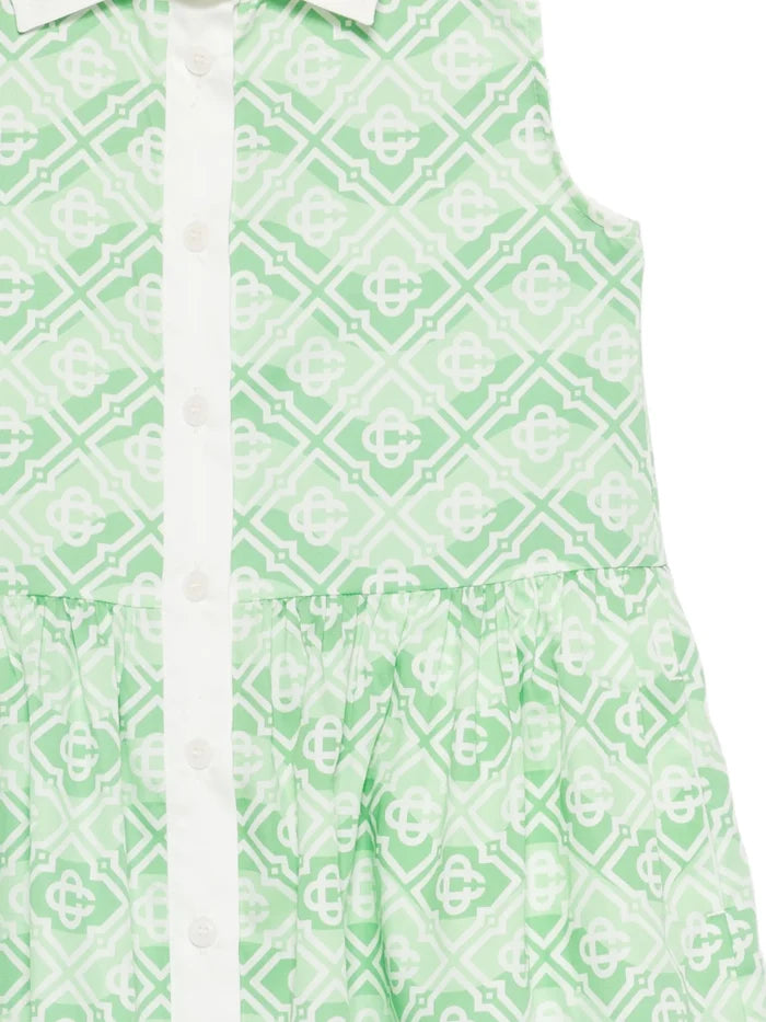 CASABLANCA KIDS Girls Wavy Monogram Dress Green - MAISONDEFASHION.COM