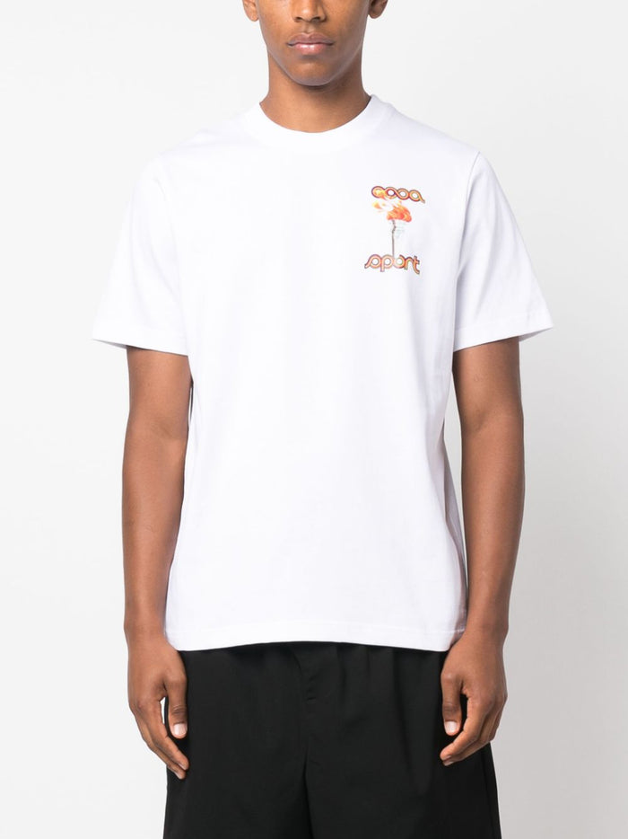 CASABLANCA La Flamme Du Sport Printed T-Shirt White - MAISONDEFASHION.COM