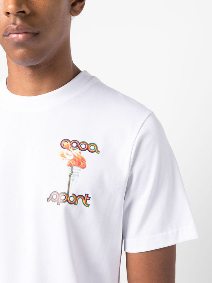 CASABLANCA La Flamme Du Sport Printed T-Shirt White - MAISONDEFASHION.COM
