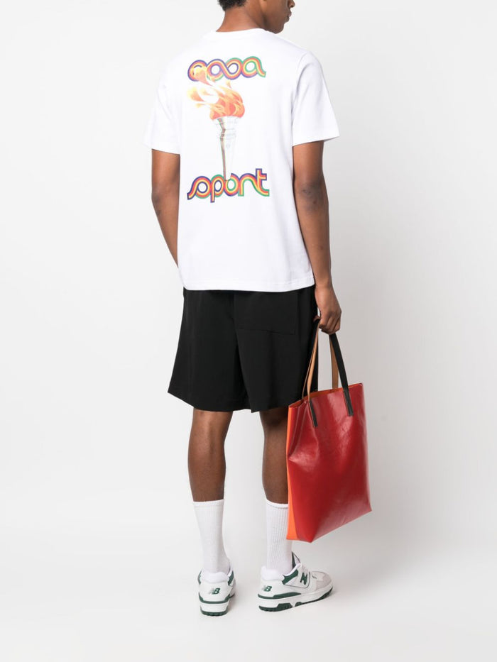 CASABLANCA La Flamme Du Sport Printed T-Shirt White - MAISONDEFASHION.COM