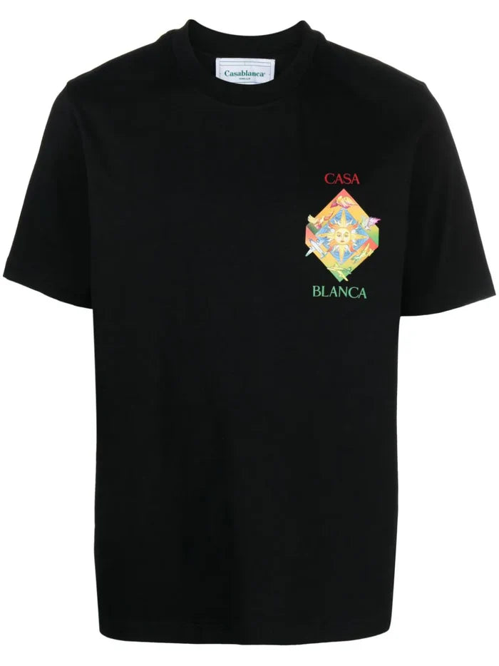 CASABLANCA Les Elements Printed Cotton T-Shirt Black - MAISONDEFASHION.COM