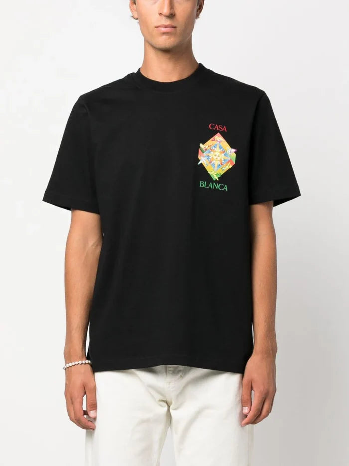 CASABLANCA Les Elements Printed Cotton T-Shirt Black - MAISONDEFASHION.COM