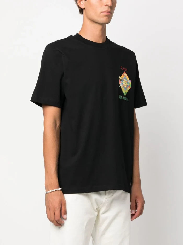 CASABLANCA Les Elements Printed Cotton T-Shirt Black - MAISONDEFASHION.COM