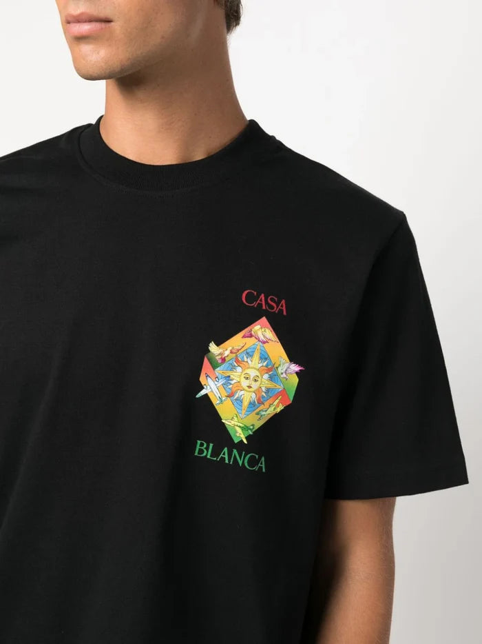 CASABLANCA Les Elements Printed Cotton T-Shirt Black - MAISONDEFASHION.COM