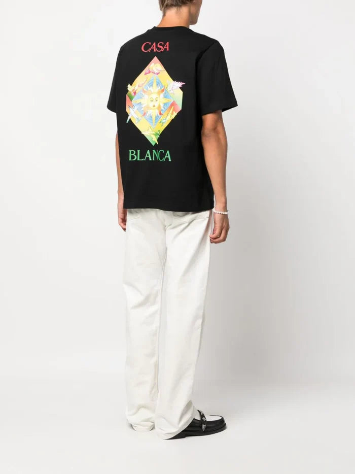 CASABLANCA Les Elements Printed Cotton T-Shirt Black - MAISONDEFASHION.COM