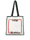 CASABLANCA Logo Embroidered Crochet Bag White - MAISONDEFASHION.COM