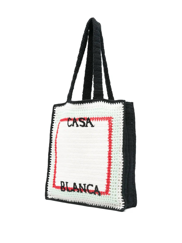CASABLANCA Logo Embroidered Crochet Bag White - MAISONDEFASHION.COM