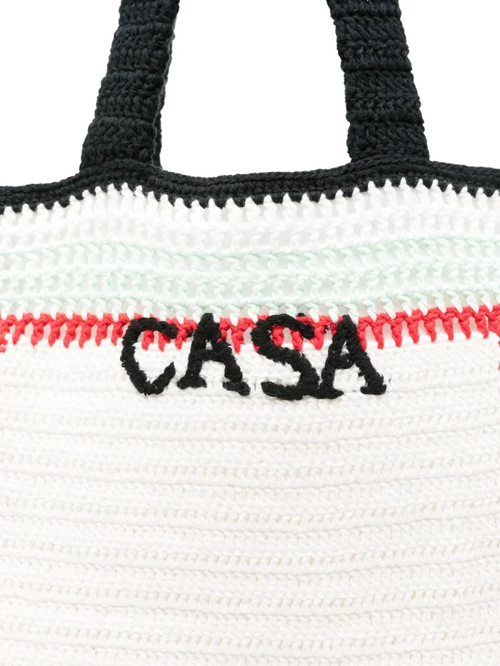 CASABLANCA Logo Embroidered Crochet Bag White - MAISONDEFASHION.COM