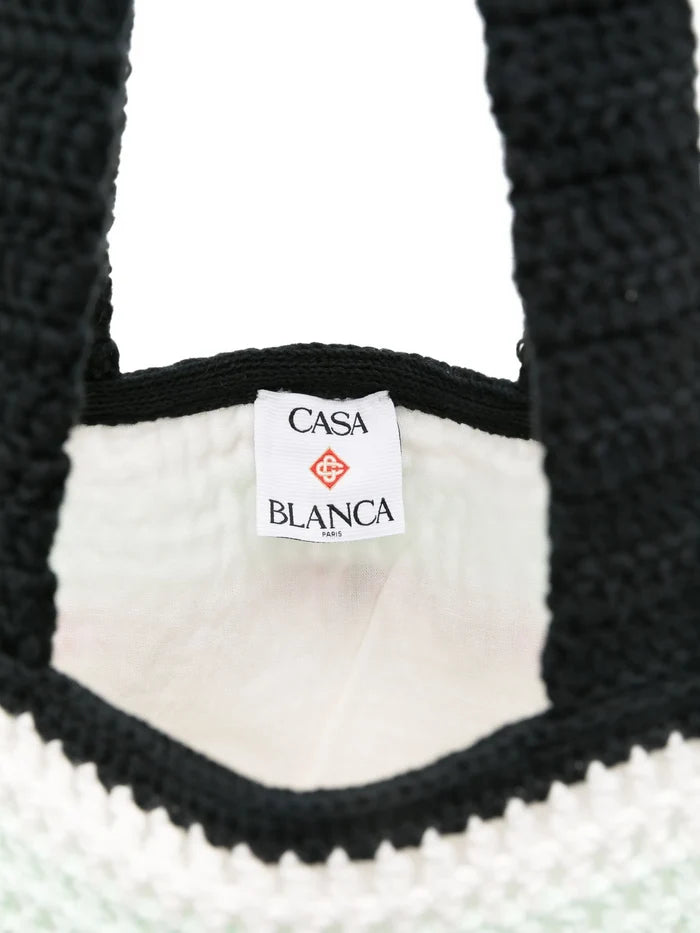 CASABLANCA Logo Embroidered Crochet Bag White - MAISONDEFASHION.COM