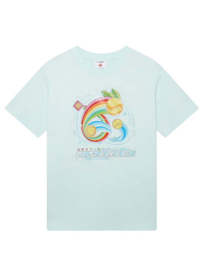 CASABLANCA Manga Tennis Ball Short Sleeve T-Shirt Pale Blue - MAISONDEFASHION.COM