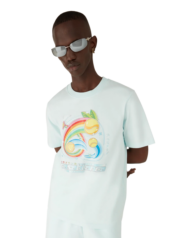 CASABLANCA Manga Tennis Ball Short Sleeve T-Shirt Pale Blue - MAISONDEFASHION.COM