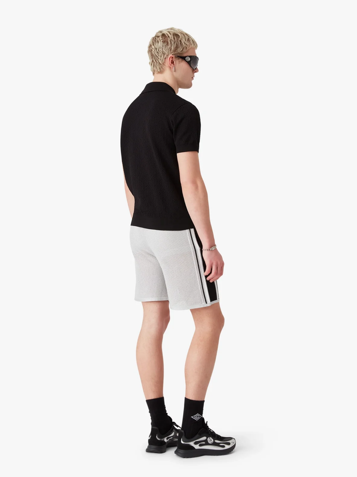 CASABLANCA Pointelle Monogram Short Sleeve Polo Shirt Black - MAISONDEFASHION.COM