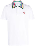 CASABLANCA MEN Primary Stripe Knit Collar Classic Polo Bright White - MAISONDEFASHION.COM