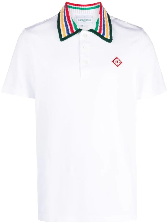 CASABLANCA MEN Primary Stripe Knit Collar Classic Polo Bright White - MAISONDEFASHION.COM