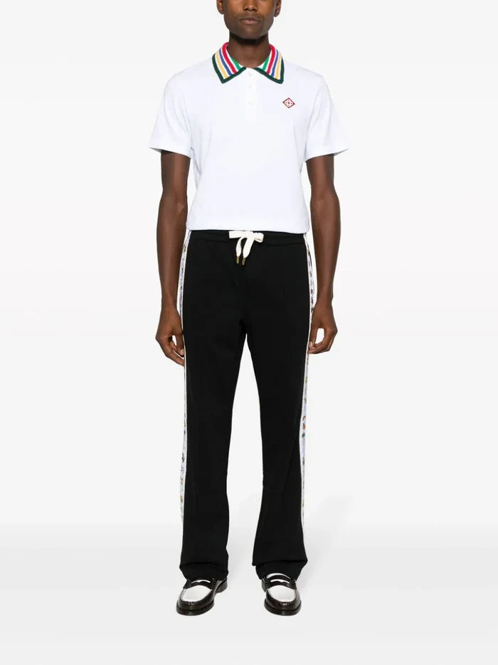 CASABLANCA MEN Primary Stripe Knit Collar Classic Polo Bright White - MAISONDEFASHION.COM