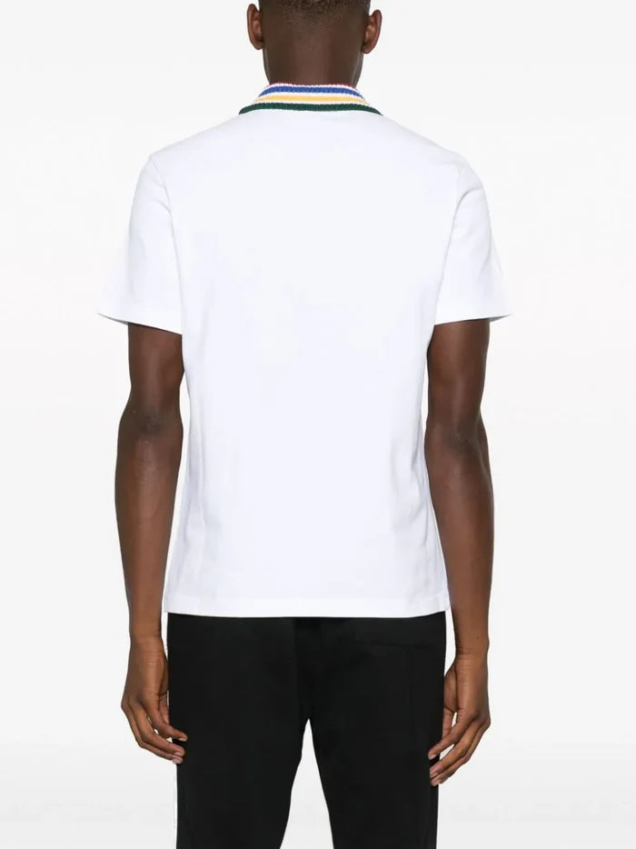 CASABLANCA MEN Primary Stripe Knit Collar Classic Polo Bright White - MAISONDEFASHION.COM