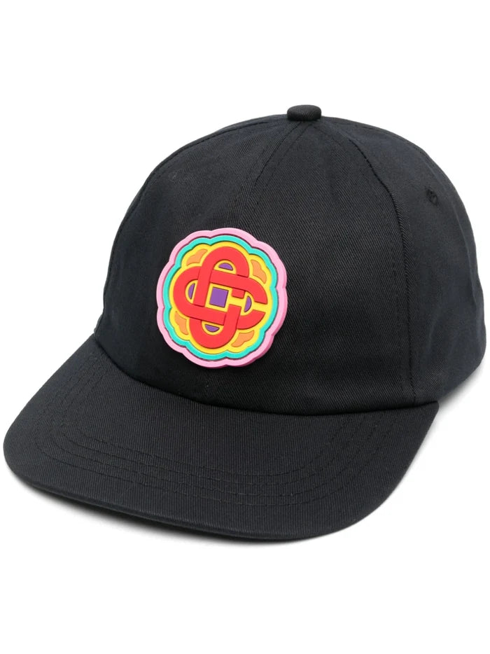 CASABLANCA Rainbow Monogram Patch Cap Black/Multicolour - MAISONDEFASHION.COM