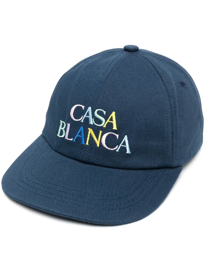 CASABLANCA Stacked Logo Embroidered Cap Navy/Multicolour - MAISONDEFASHION.COM