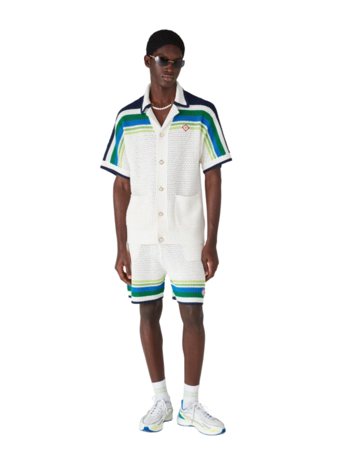 CASABLANCA Stripe Short Sleeve Knitted Shirt White - MAISONDEFASHION.COM
