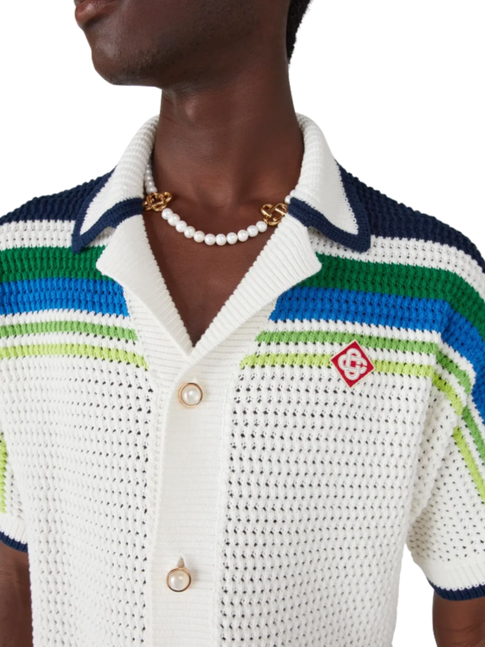 CASABLANCA Stripe Short Sleeve Knitted Shirt White - MAISONDEFASHION.COM