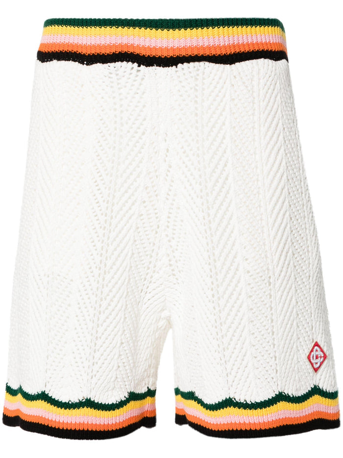 CASABLANCA Striped Edge Chevron Lace Shorts White/Multi - MAISONDEFASHION.COM