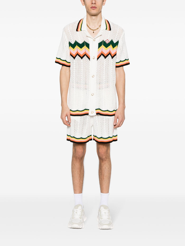 CASABLANCA Striped Edge Chevron Lace Shorts White/Multi - MAISONDEFASHION.COM