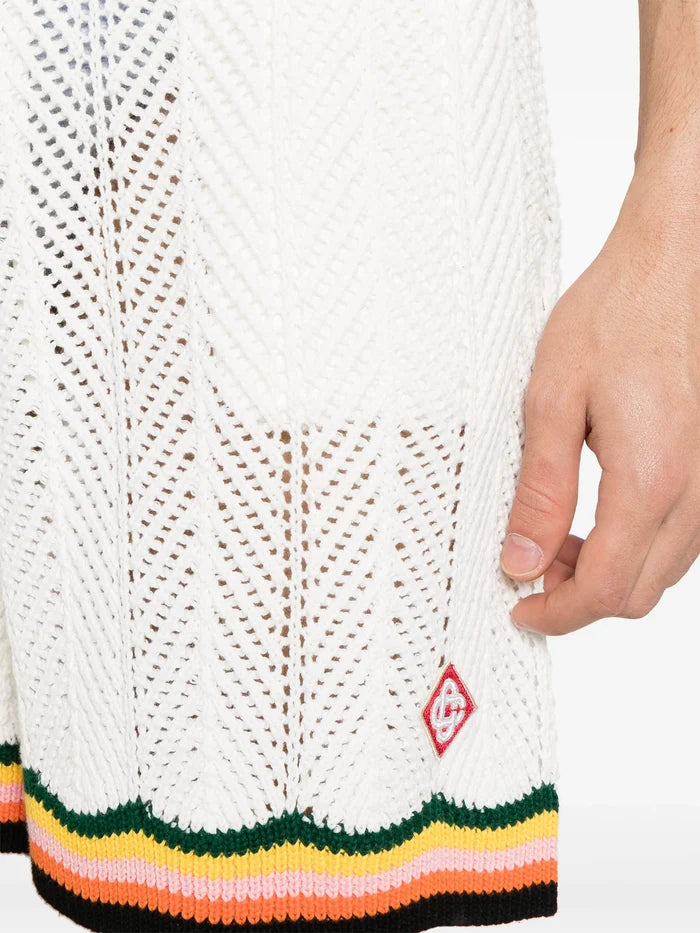 CASABLANCA Striped Edge Chevron Lace Shorts White/Multi - MAISONDEFASHION.COM