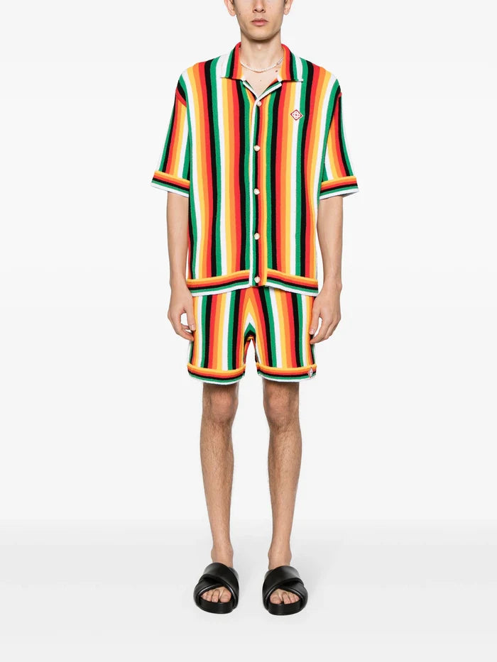 CASABLANCA MEN Striped Towelling Cotton Blend Shorts Multi - MAISONDEFASHION.COM