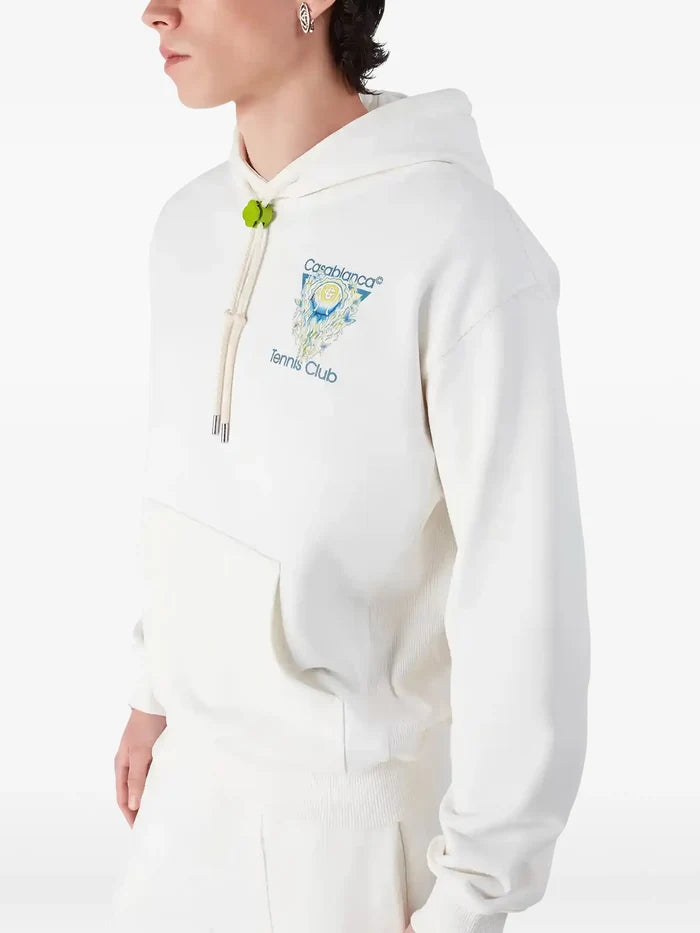 CASABLANCA Tennis Club Icon Hooded Sweatshirt White - MAISONDEFASHION.COM