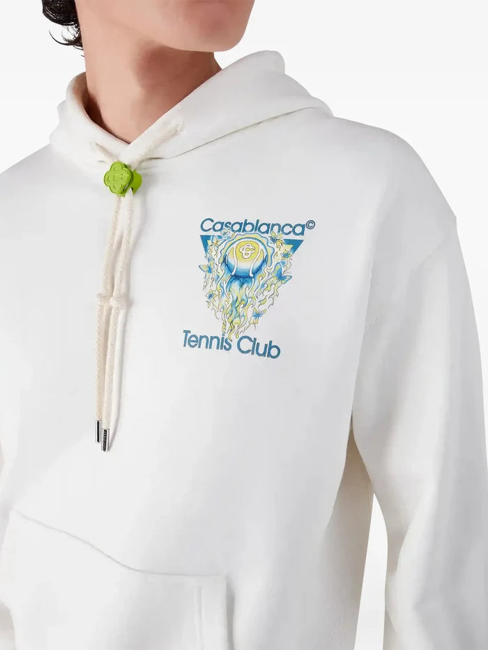 CASABLANCA Tennis Club Icon Hooded Sweatshirt White - MAISONDEFASHION.COM